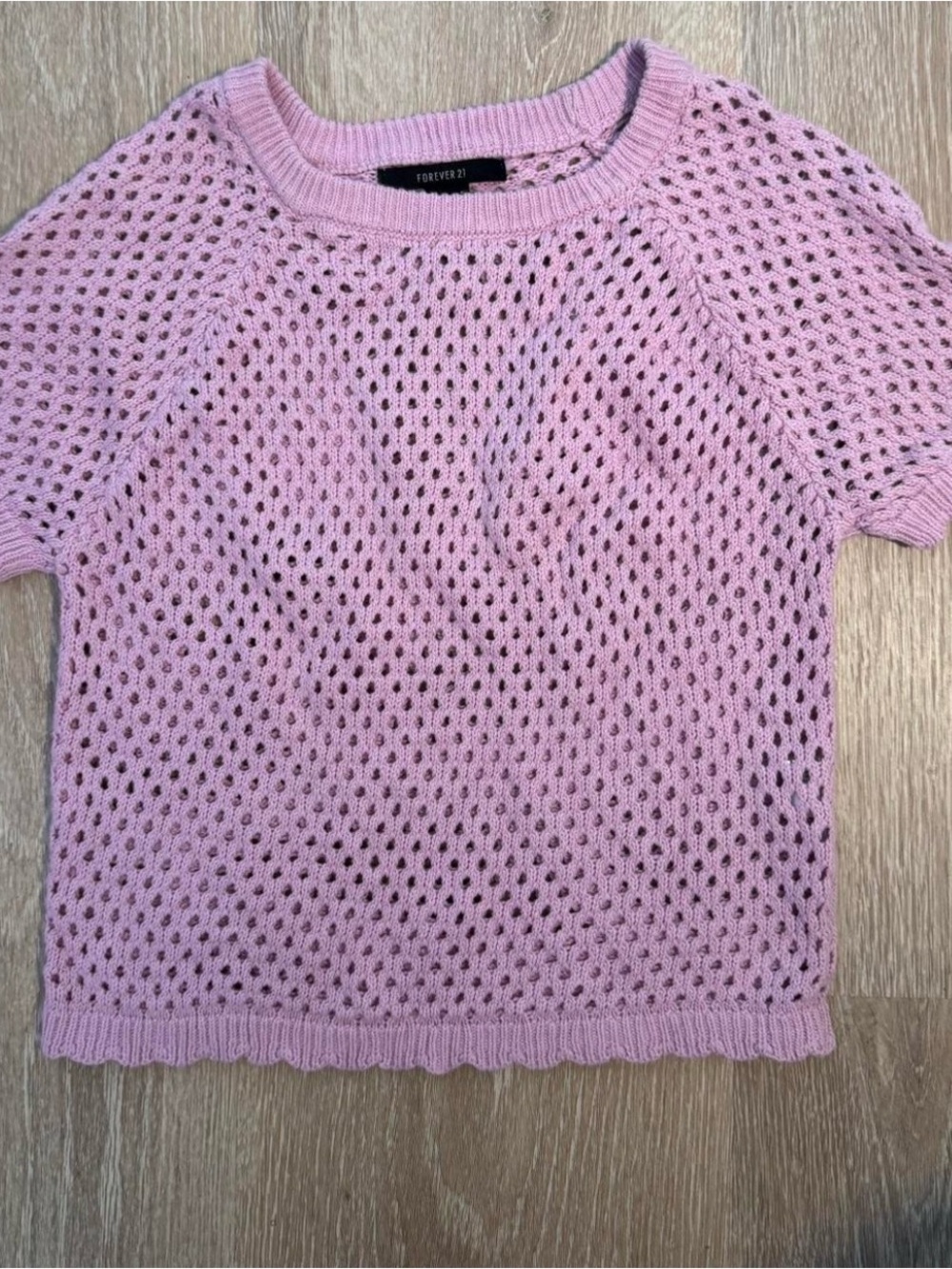 Forever 21 Light Lavender Open-Knit Short Sleeve Sweater